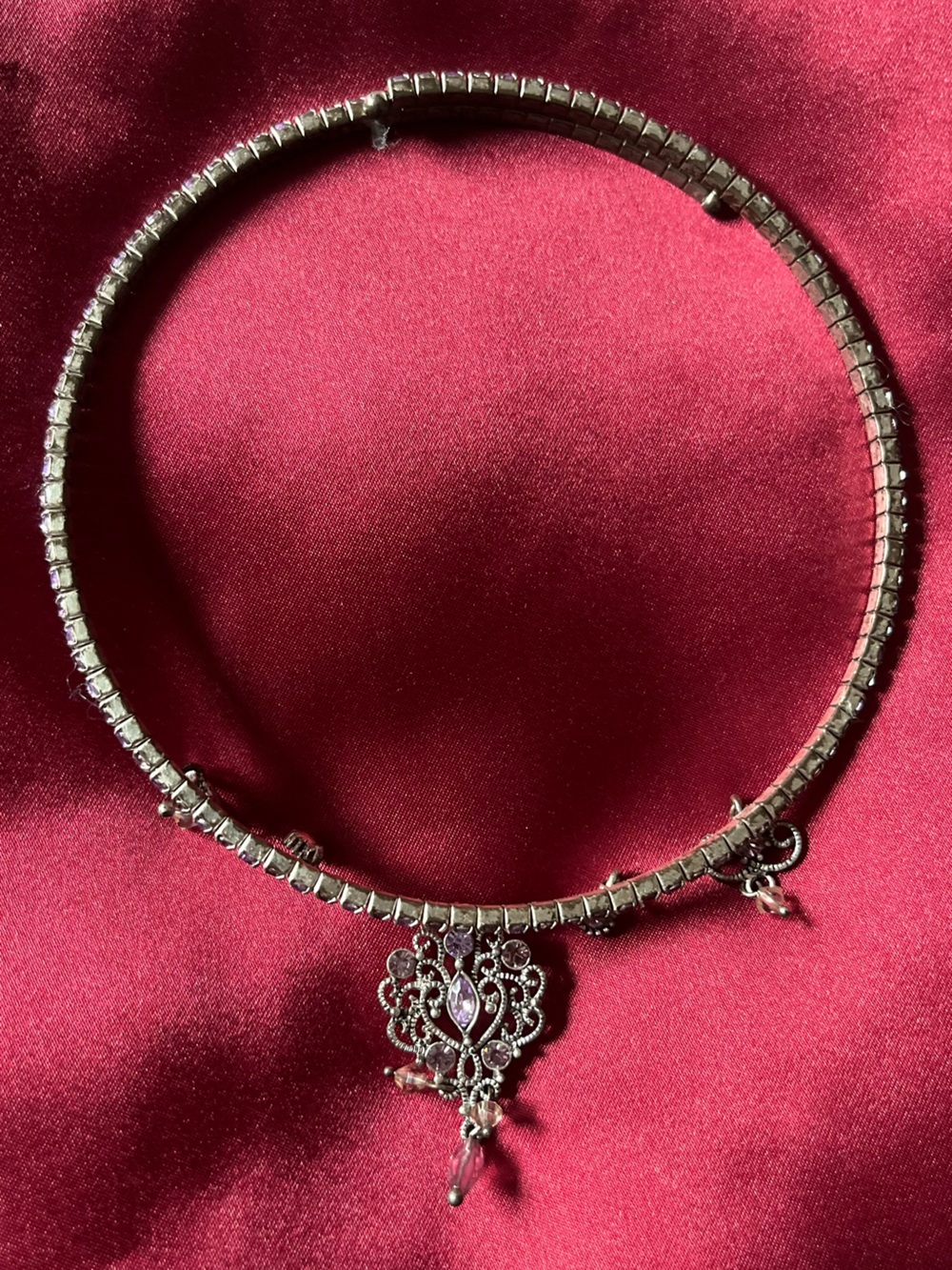 Liz Claiborne Silver-Tone Choker Necklace with Pink Accents